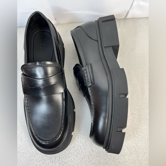 Zara Womens Black Chunky Platform Loafers  Slip On Shoes Size 43 Us 11 - Picture 5 of 12